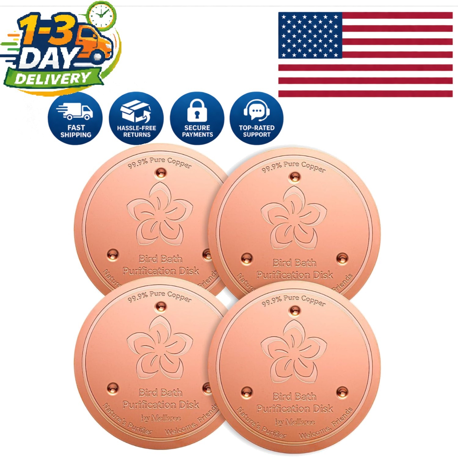 4-Pack 99.99% Pure Copper Bird Bath Disks for Pristine All-Season Water gallery