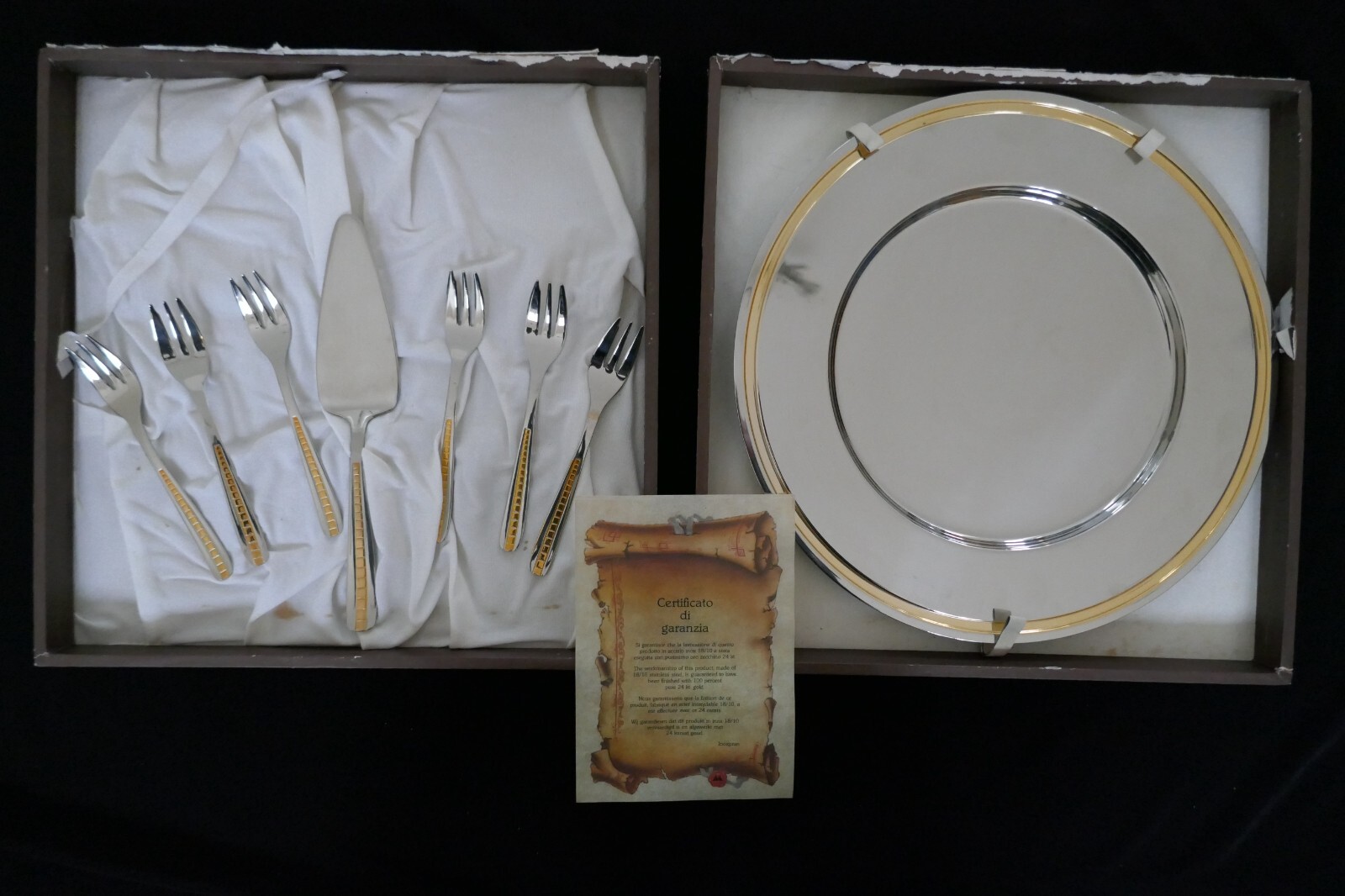 NEW 24K GOLD PLATED INOXPRAN CAKE PIE SERVER TRAY DISH PLATTER FLATWARE ITALY 12 gallery