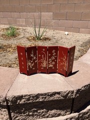 Mini Small Red Lacquered 6 Panel Divider Table Screen Folding Portable