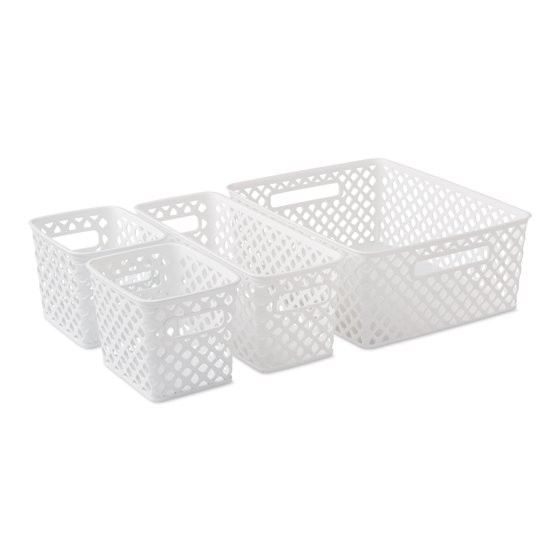 Mainstays 4-Piece White Decorative Plastic Storage Basket Set, 14 in x 11.6 in x gallery