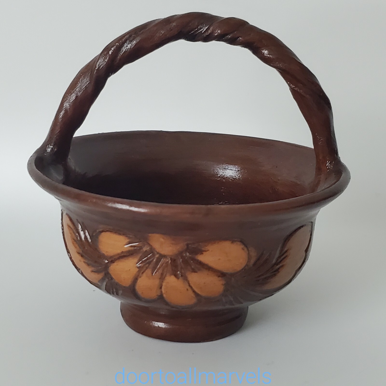 VTG KOROND Pottery Transylvania Decorative MiniBasket Planter HandCarve Signed gallery