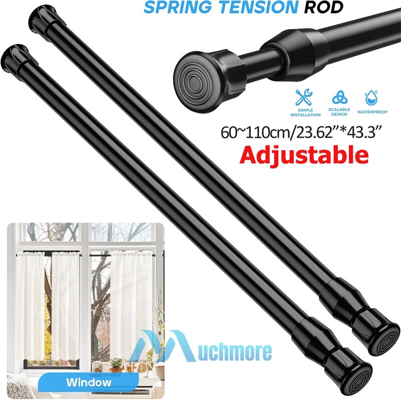 2Pcs Stainless Spring Tension Curtain Rod 23.6-43.3 Inches Adjustable Expandable gallery