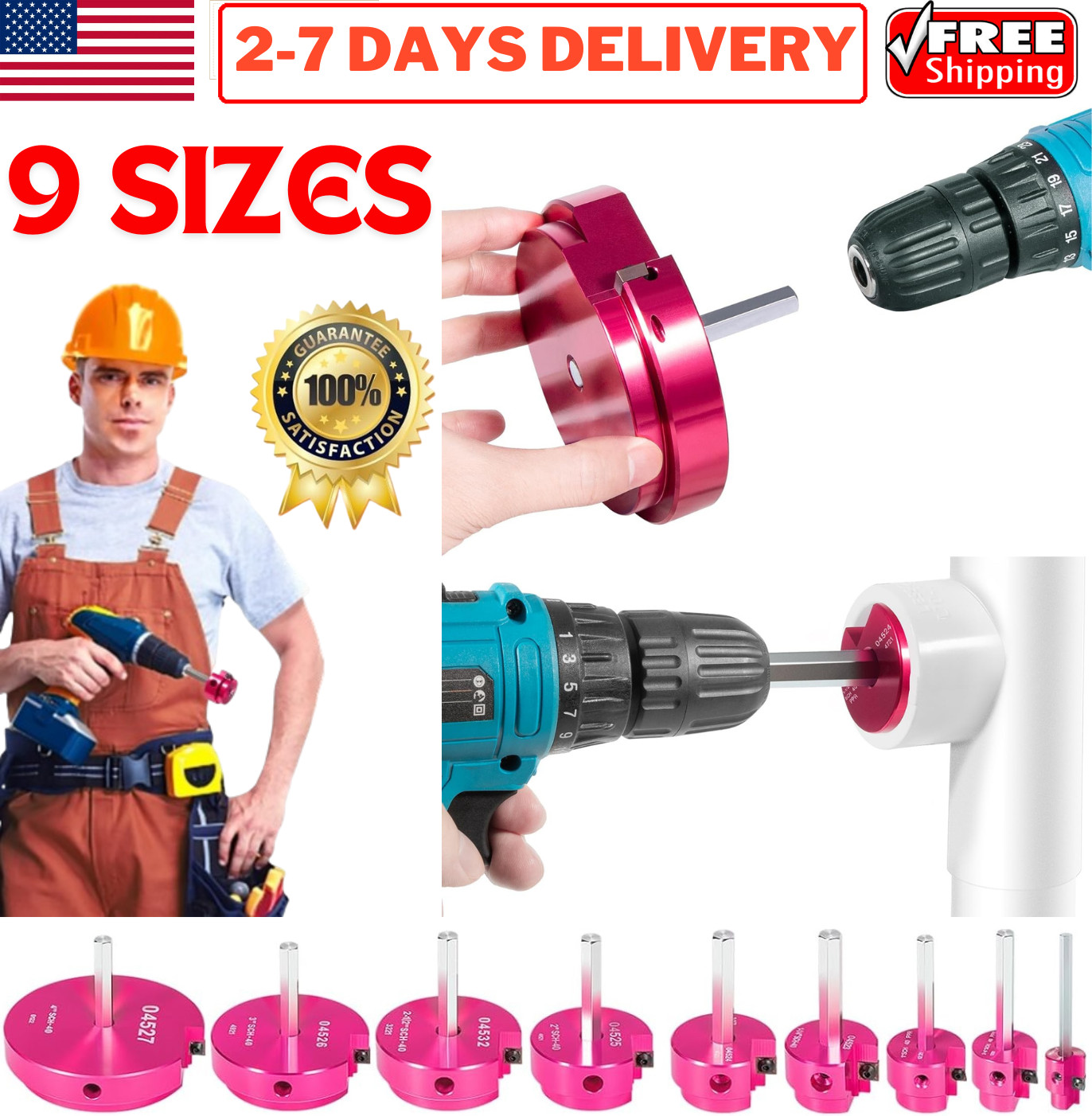 9 SIZES PVC Pipe Reamers PVC Fitting Plastic ABS Socket Saver for 1/2" Drills gallery