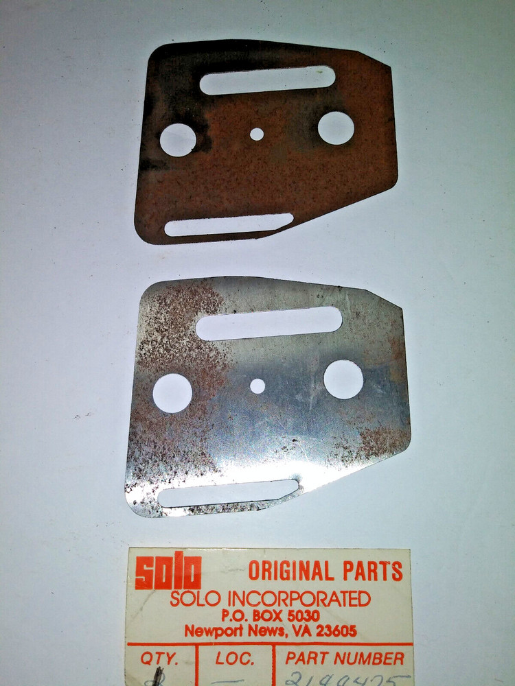 2 EACH! SOLO CHAINSAW, BAR PLATES, COULD BE PART # 2100475, SEE LABEL IN PHOTO!