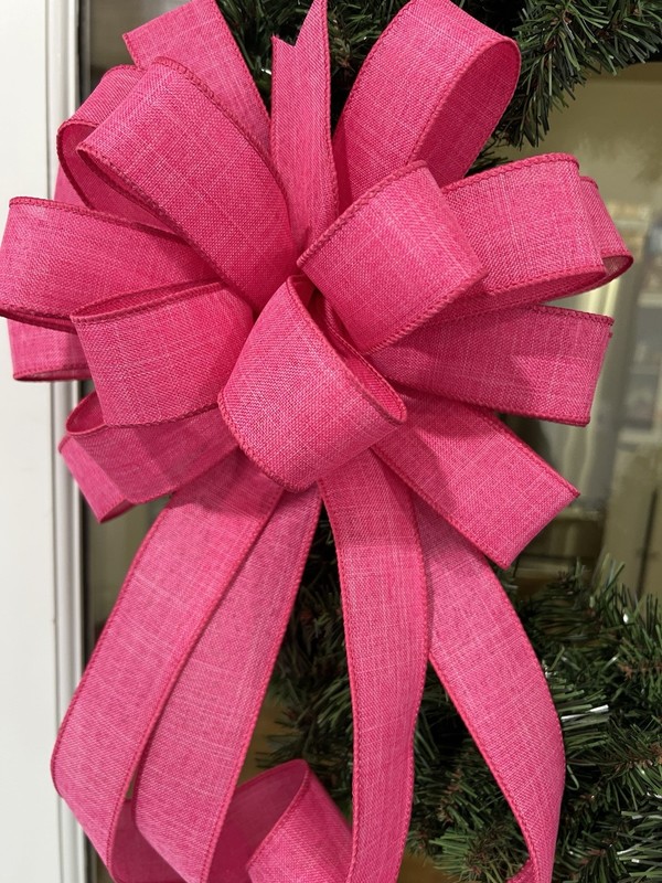 Handmade Hot Pink Linen Spring Easter Summer All Year Wreath Bow gallery