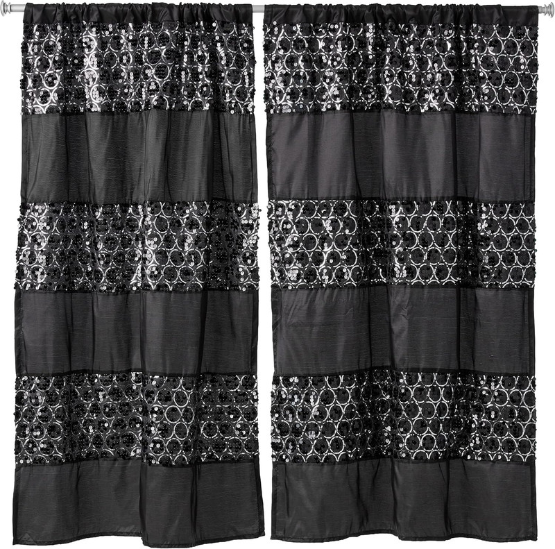 Sinatra Sequin Window Curtain with Tiebacks, Black, 36X54 Inches gallery
