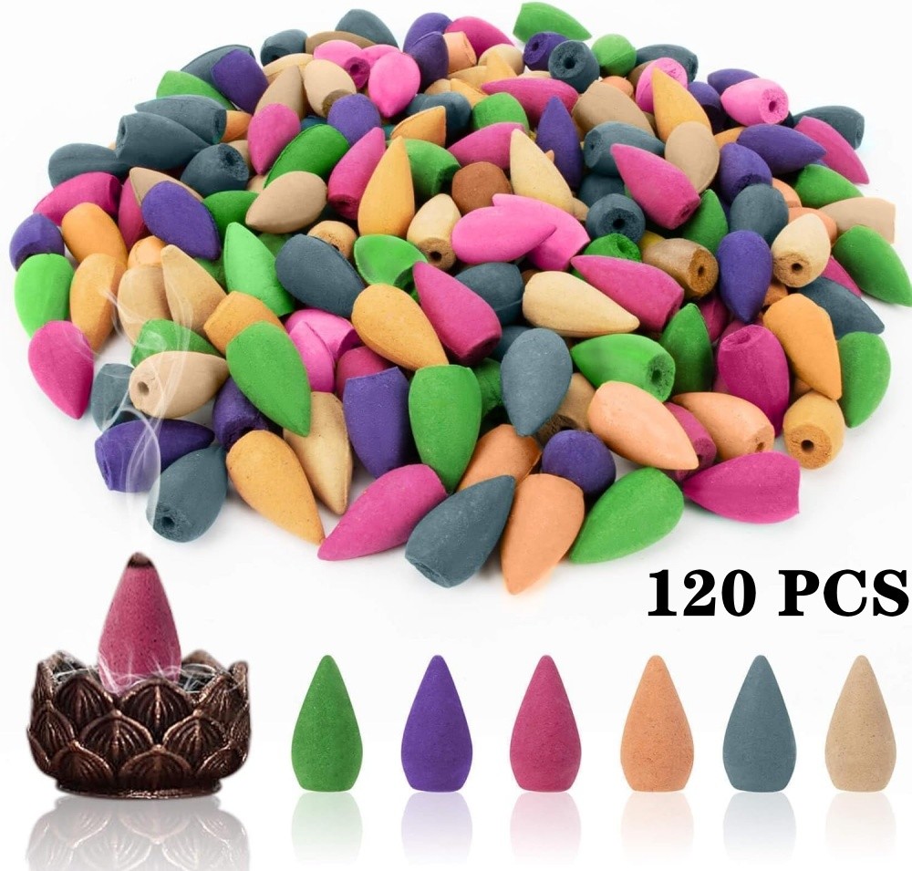 120PCS Mixed Backflow Incense Burner Cones Flower Flavor Smoke Bullet Cone USA gallery