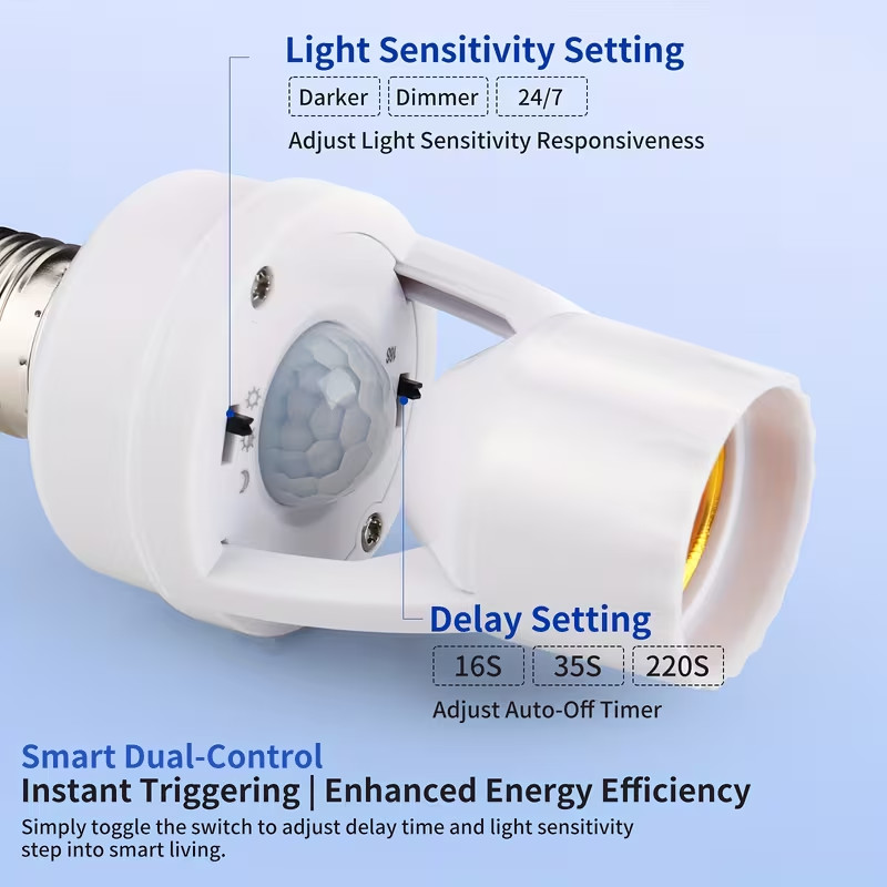 5Pcs Infrared Motion Sensor Socket E26/E27 LED Light Bulb Holder Adapter gallery