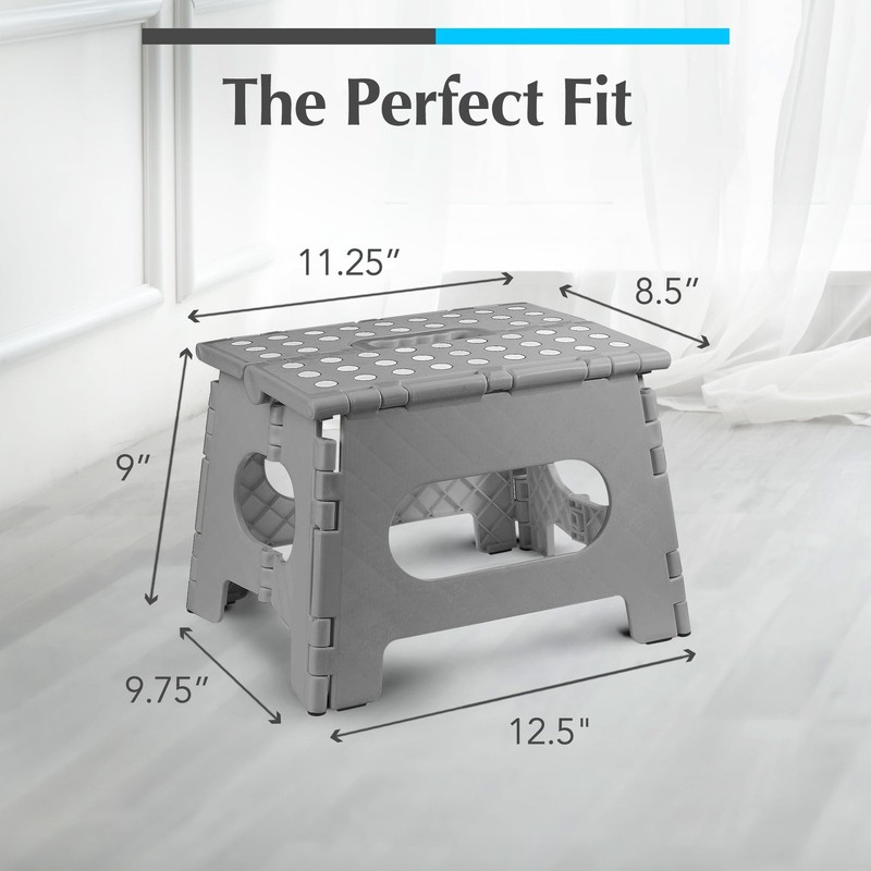 9" Folding Step Stool Lightweight Collapsible Stool One Flip Open Design Gray gallery