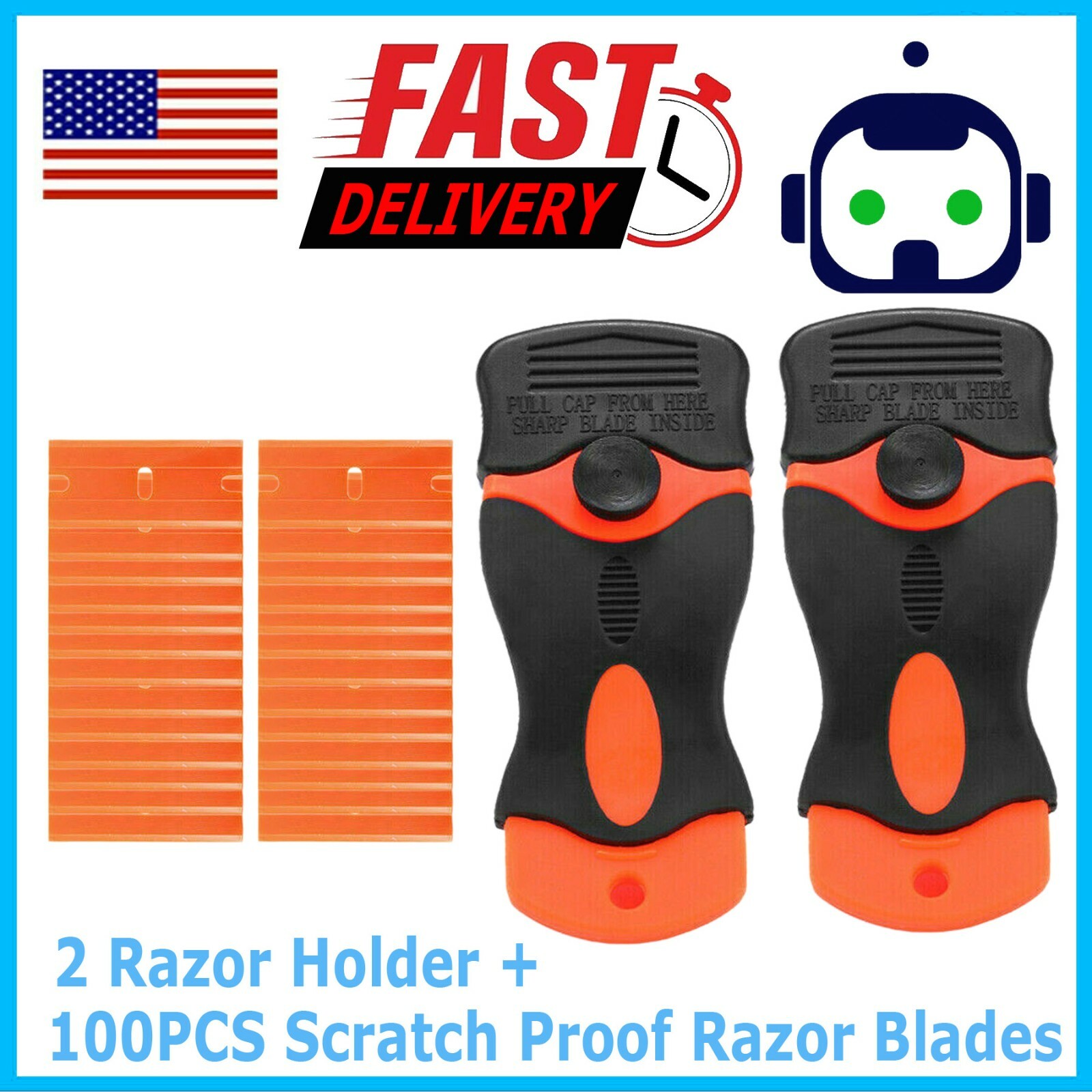 100 Pcs Plastic Razor Blades + 2 Razor Scraper Double Edged Sticker Removal Tool gallery