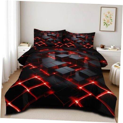 Red Black Geometric Comforter Set King Size King(104" x 90") Red-black Zzm1285 gallery