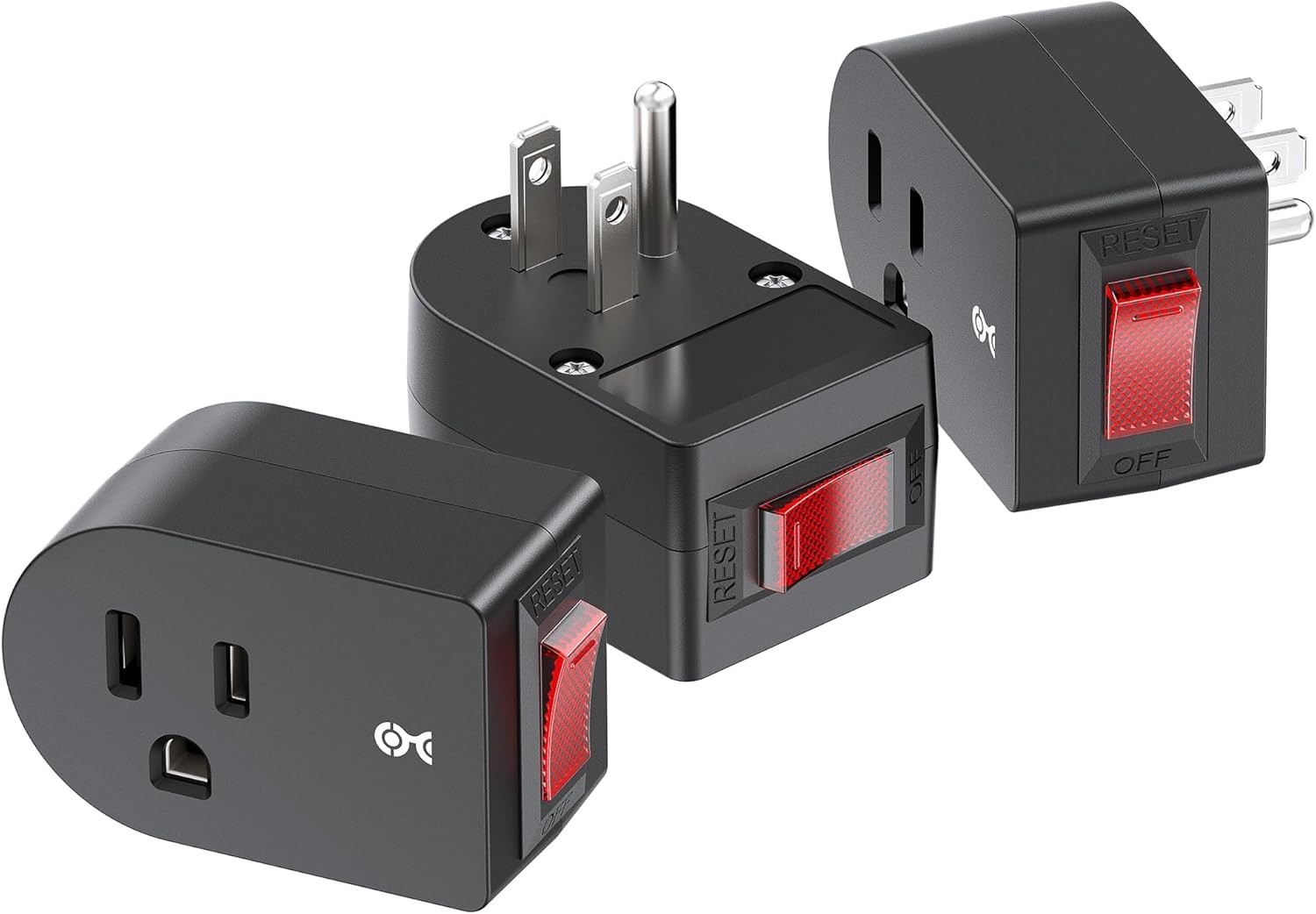 3 Pack Grounded Outlet With ON Off Switch Single Plug In Power Button Black NEW gallery