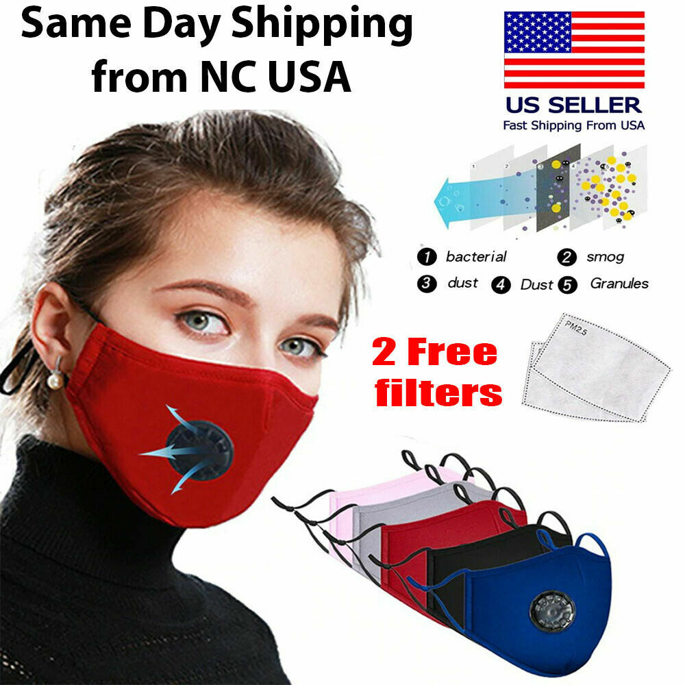 Reusable Washable Cotton Cloth Face Mask with Valve / Pocket + 2 PM2.5 Filters gallery
