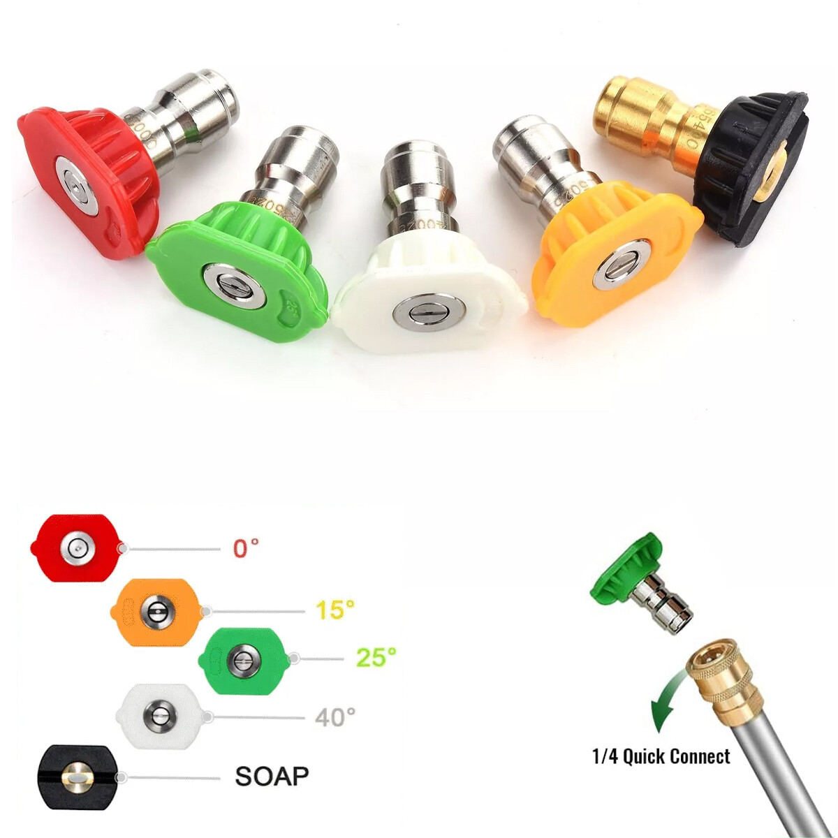 5PCS/ Set Pressure Washer Spray Tips Nozzles High Power Kit Quick Connect 1/4" gallery