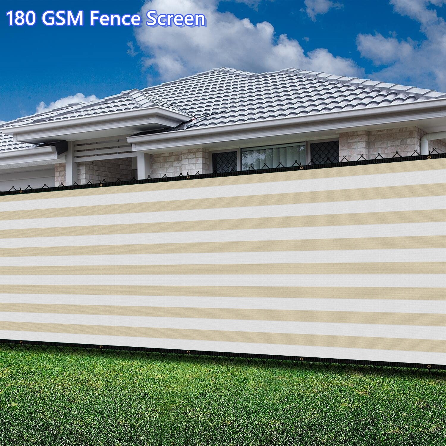 6' Fence Privacy Screen Shade Cover 180GSM Anti-UV Breather Cover Beige Stripe gallery