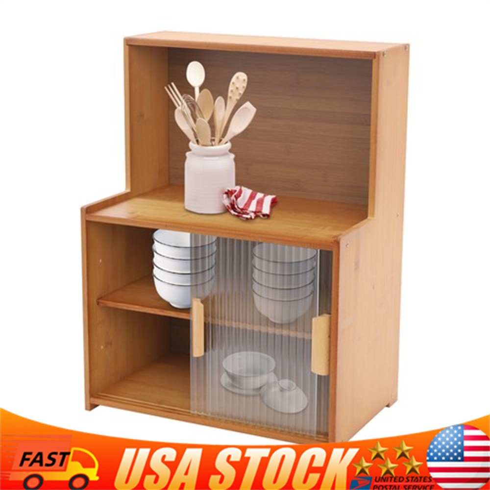 Kitchen Pantry Cabinet Small Storage Cabinet Cupboard with Sliding Glass Doors gallery
