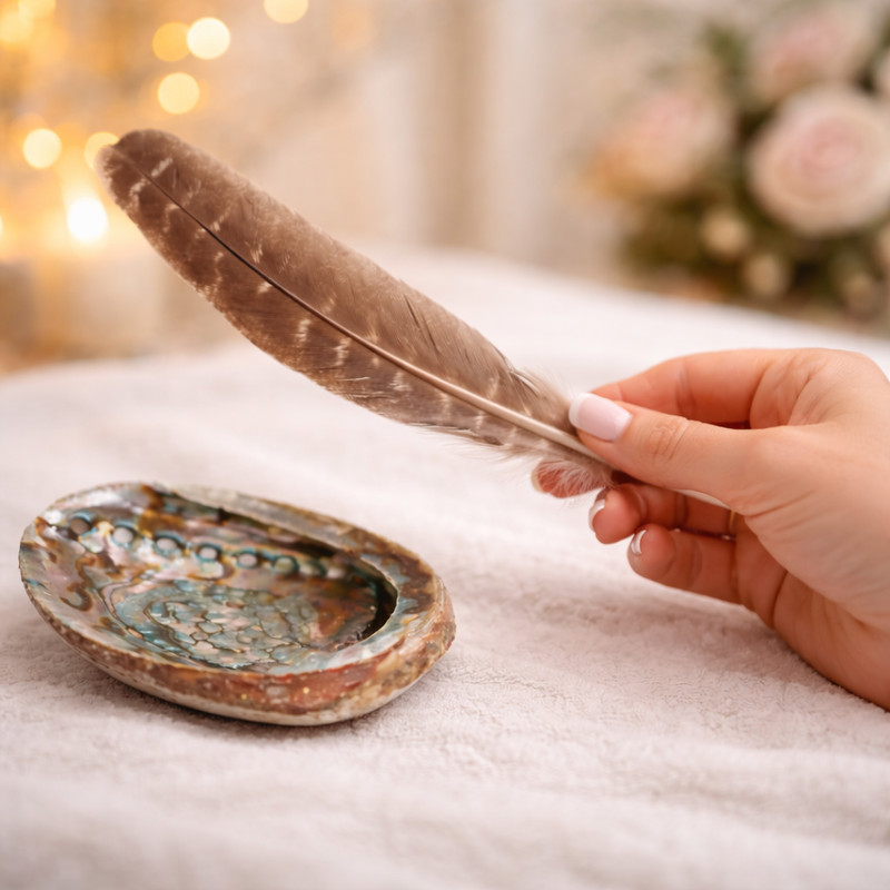 Large Shell & Feather for Smudging | Sustainably Sourced 7" Abalone Shell and 10 gallery