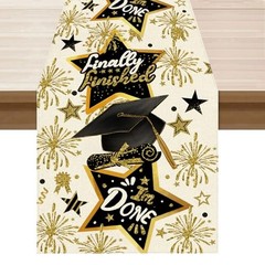 Finally Finished Grad Cap Firework Graduation Table Table Runner 13×48 Inch
