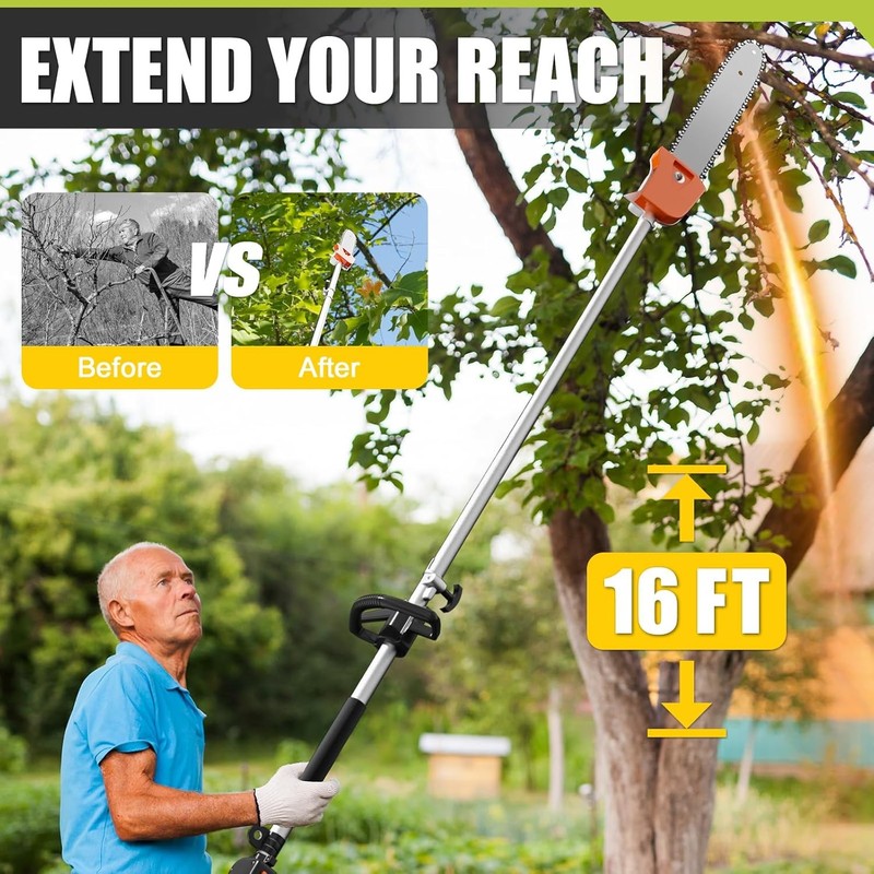 48cc 2-Cycle Gas Powered Pole Saw Tree Trimming 16ft Cordless Extension Chainsaw gallery