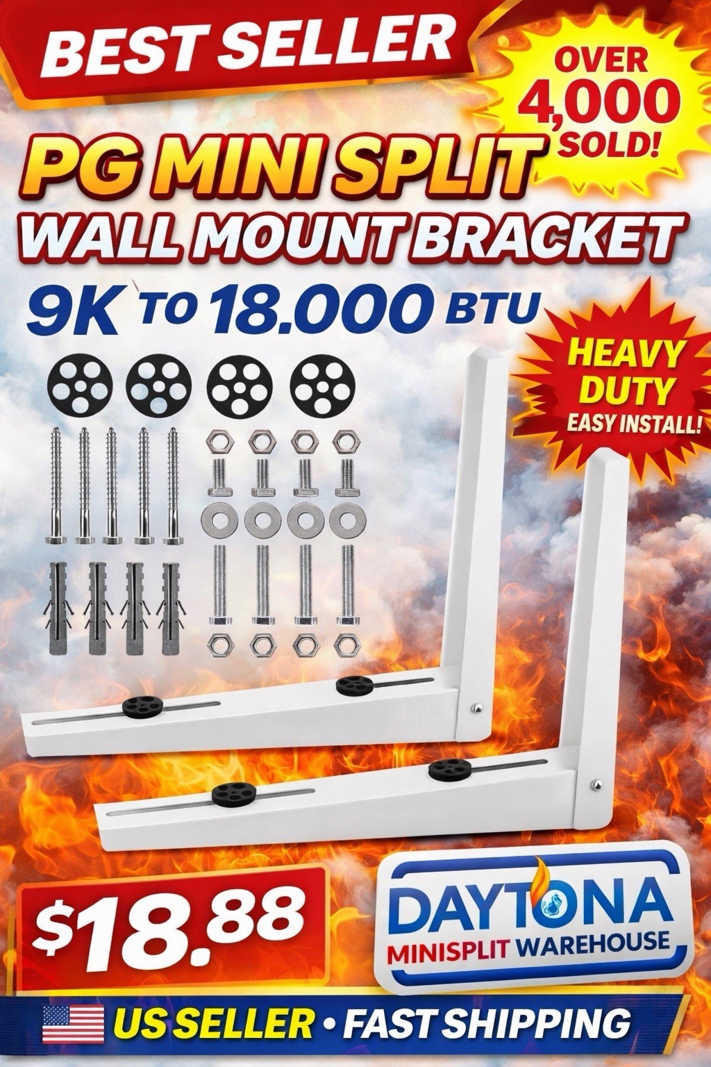 PG Heavy Duty Mini Split Wall Mount Bracket – Fits 9k to 18k BTU Units gallery