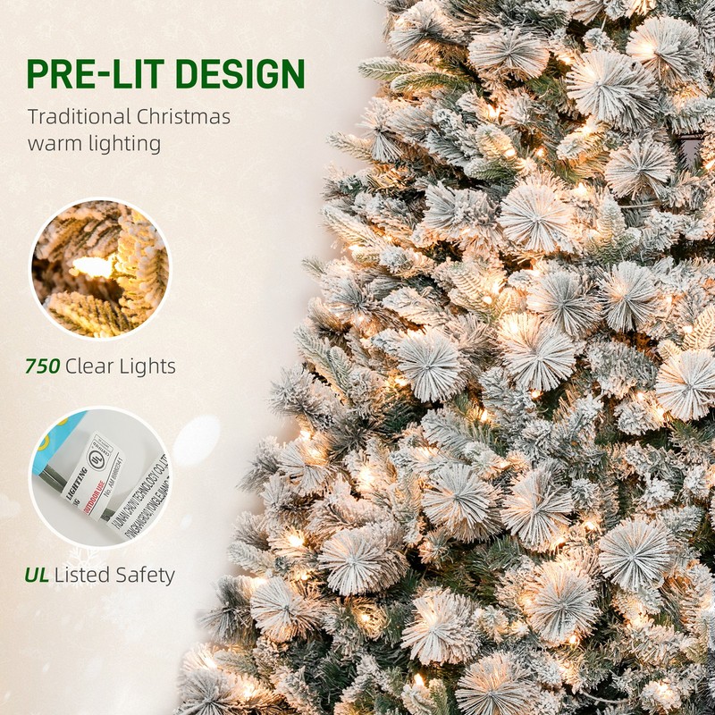 9 ft Prelit Flocked Artificial Christmas Tree with 750 Clear Lights, 2387 Tips gallery
