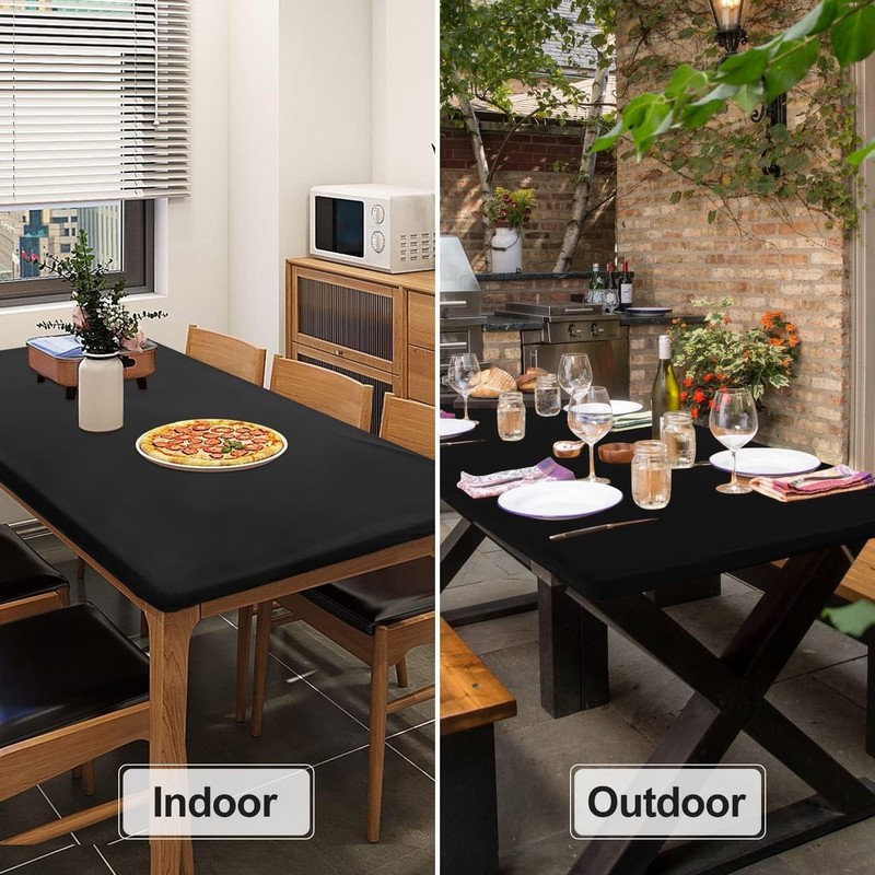 Reversible Stretch Table Cover - Black Waterproof Fitted Cover for 6ft Tables gallery