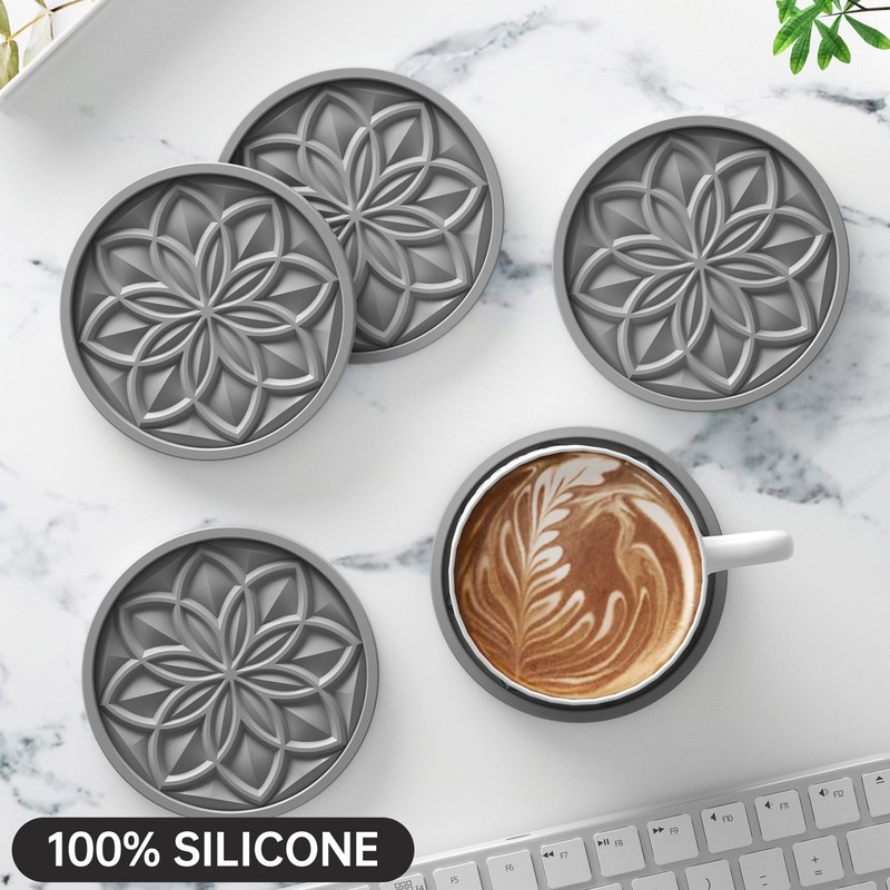Silicone Coasters Set, 4 Pcs Drink Coasters for Coffee Table, Bar Tableto gallery