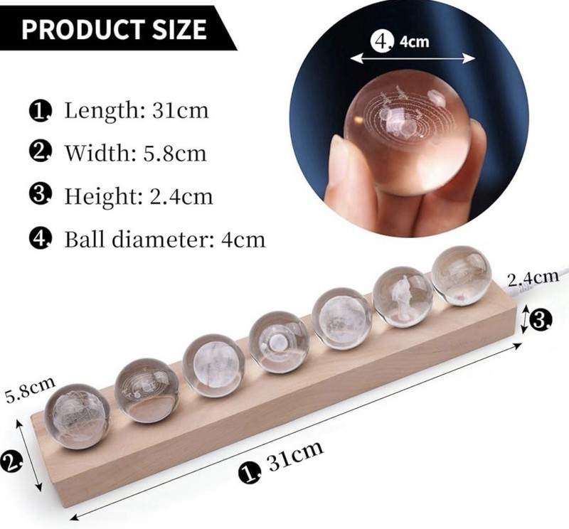 3D LED Night Light Crystal Solar System Crystal Ball Planets Astronomy Gift gallery