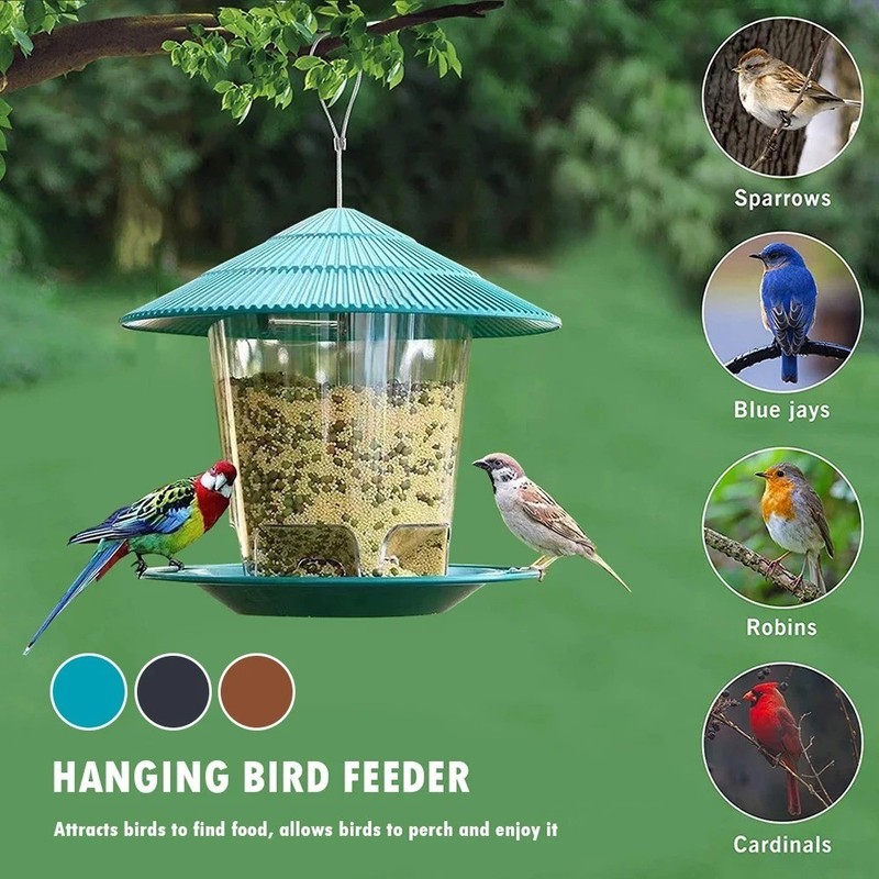 Round Hanging Bird Feeder Squirrel Proof 1000ml Large Auto-Dispense Seed Green gallery