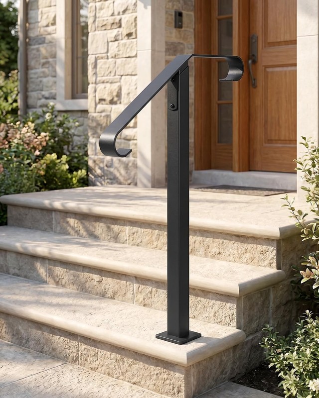 Single Post Handrail 1-2 Step Outdoor Steps Wrought Iron Stair Railing Porch gallery