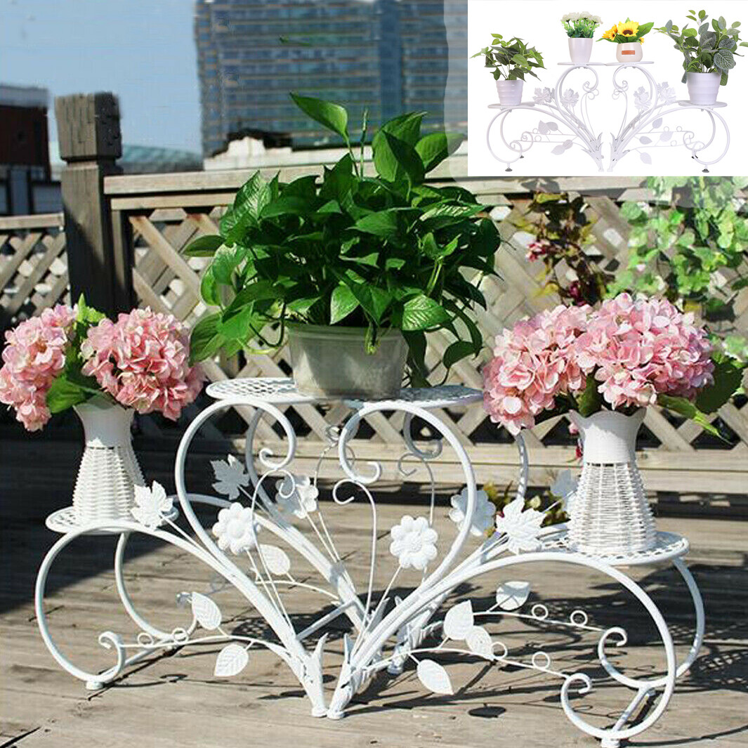 White Heart Shape Plant Stand Multi Holder Potted Plant Rack Flower Shelf Unique gallery