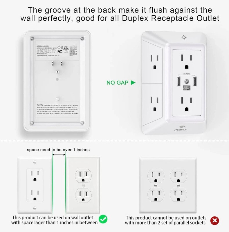 Multi Plug Outlet Surge Protector - POWRUI 6 Outlet Extender with 3 USB Ports... gallery