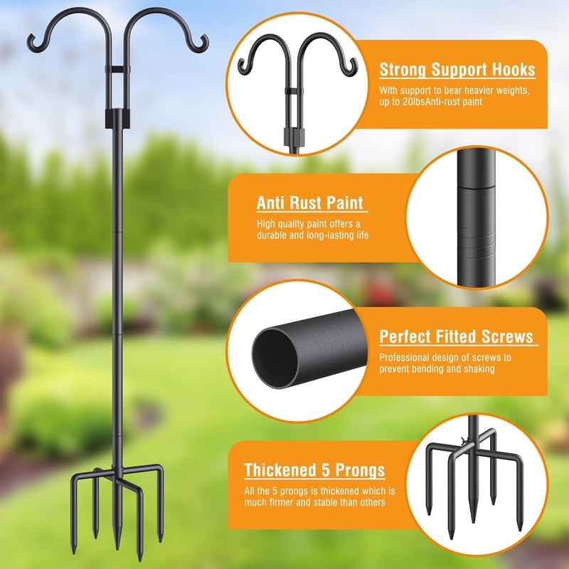 Bird Feeder Pole - Adjustable Double Shepherds Hooks for Bird Feeder with 5 P... gallery