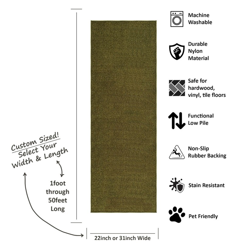 Custom Size SOLID ARMY GREEN Stair Hallway Runner Rug Non Slip Rubber Back gallery