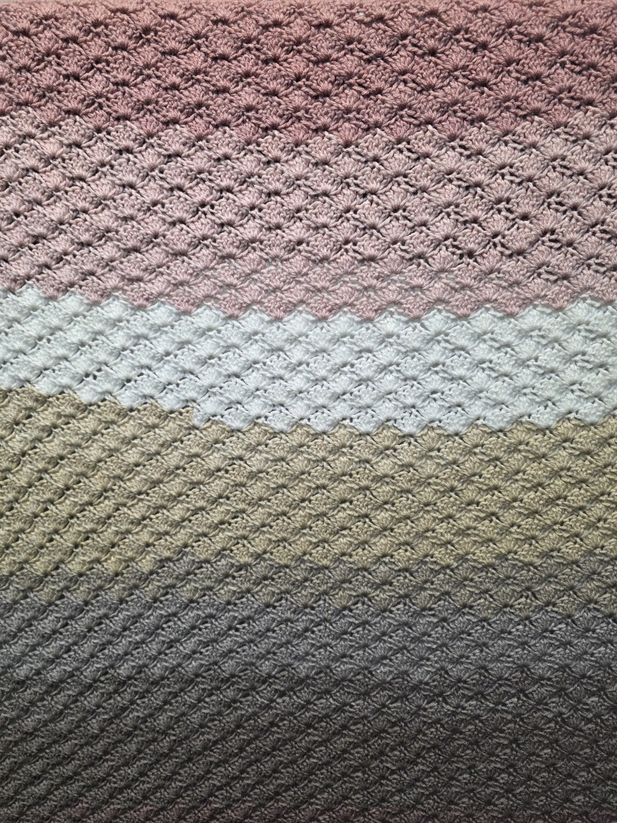 Handmade Crochet Shell Pattern Striped Multicolored Oversized Throw Blanket gallery