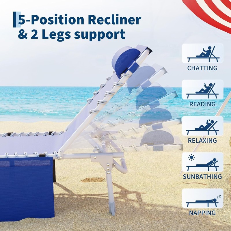 Tanning Chair Adjustable 5-Position Folding Chaise Lounge Chairs For Beach Patio gallery