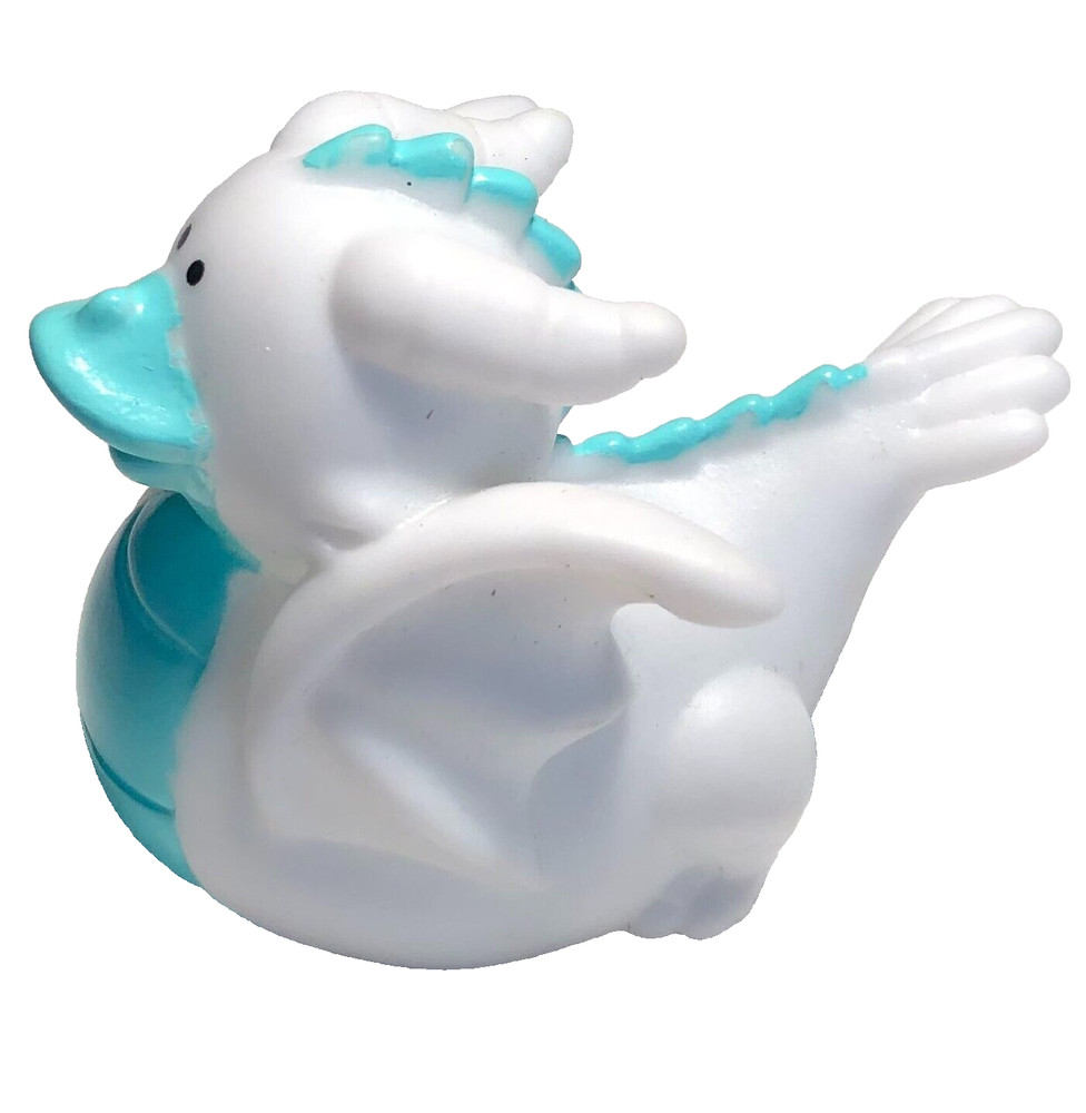 FREE SHIP - MEDIEVAL WHITE TEAL DRAGON CRUISING RUBBER DUCK COLLECTIBLE 2"