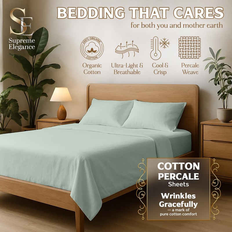 SUPREME ELEGANCE 4Pc 100% Organic Cotton Full Size Sheets Set, Pastel Green, ... gallery