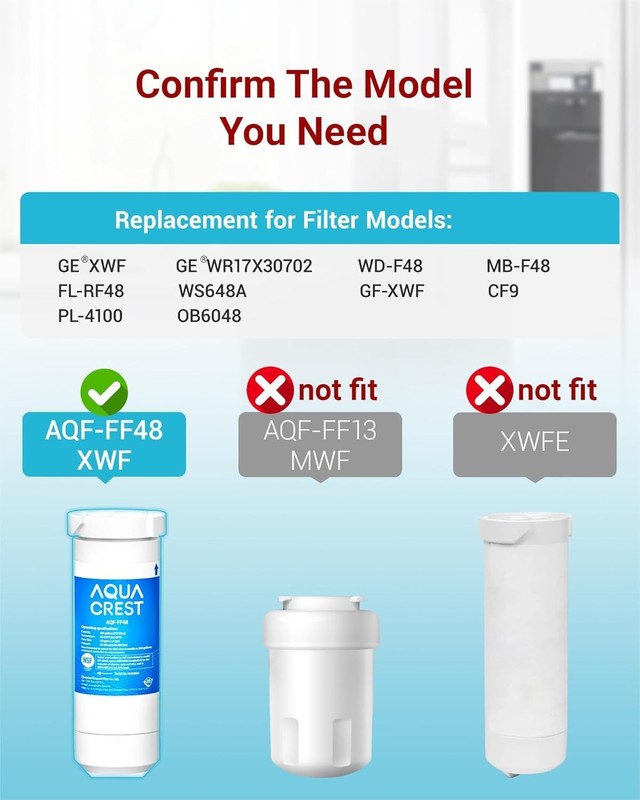 AQUA CREST XWF Refrigerator Water Filter, Replacement for GE®, 3-Pack (No-chip) gallery