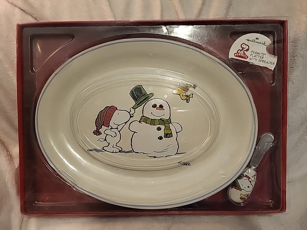 Vintage Peanuts Hallmark Serving Platter w/Spreader Snoopy Woodstock New