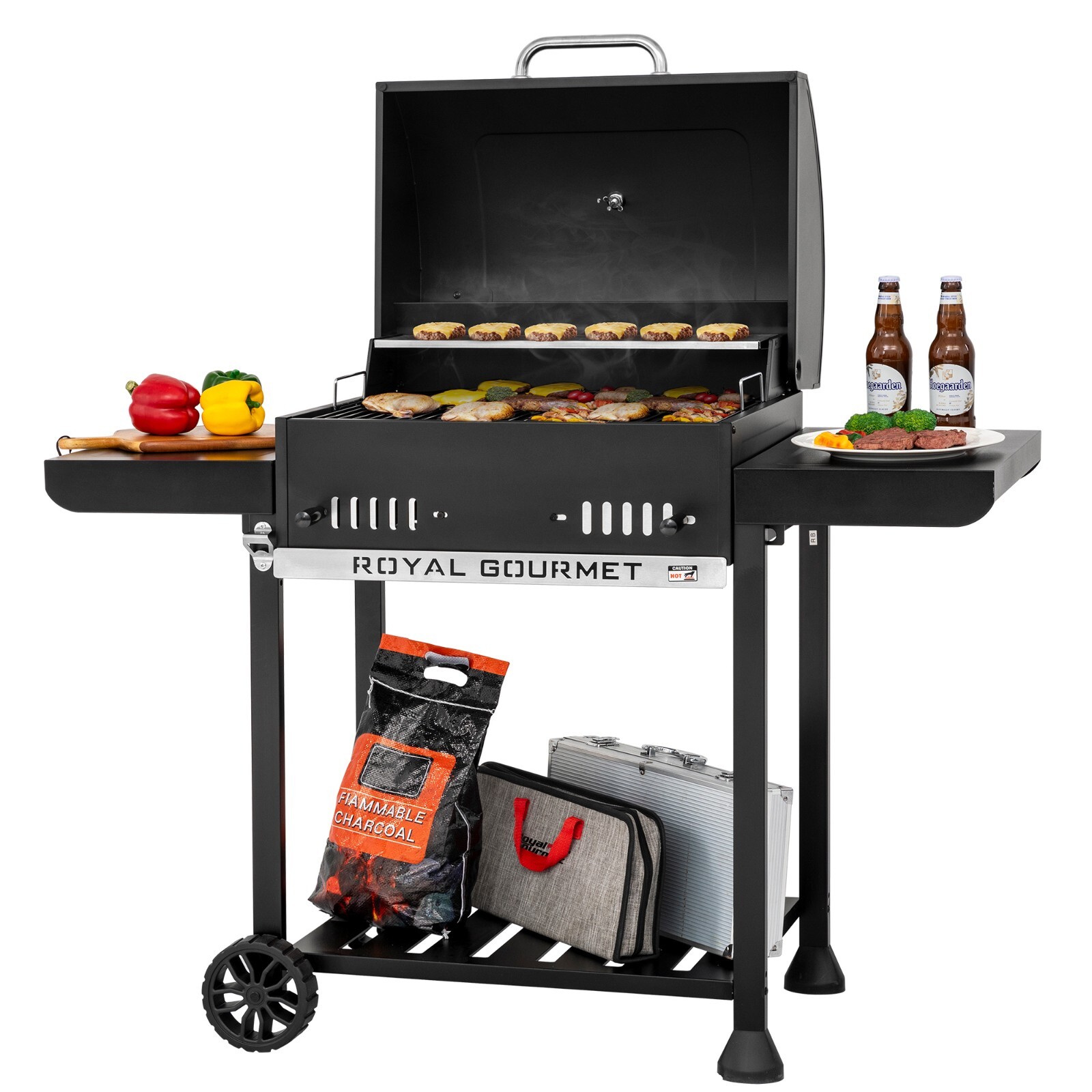 Royal Gourmet 24-Inch Movable Charcoal BBQ Grill with 2 Foldable Side Shelves gallery