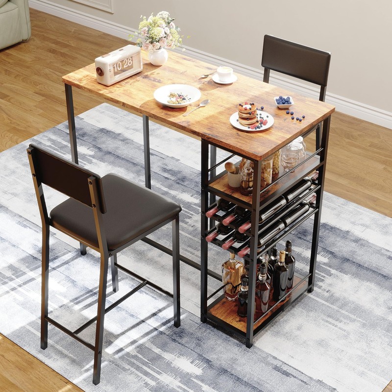 Dining Table Set for 2, Counter Height Table with 2 Upholstered Chairs and St... gallery