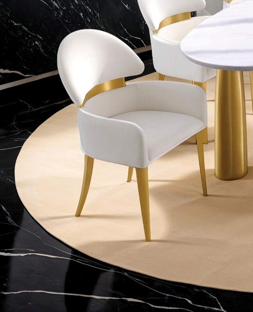 Contemporary Style 2pc Arms Chairs Stainless steel Gold Matte Finish Dining Ro gallery