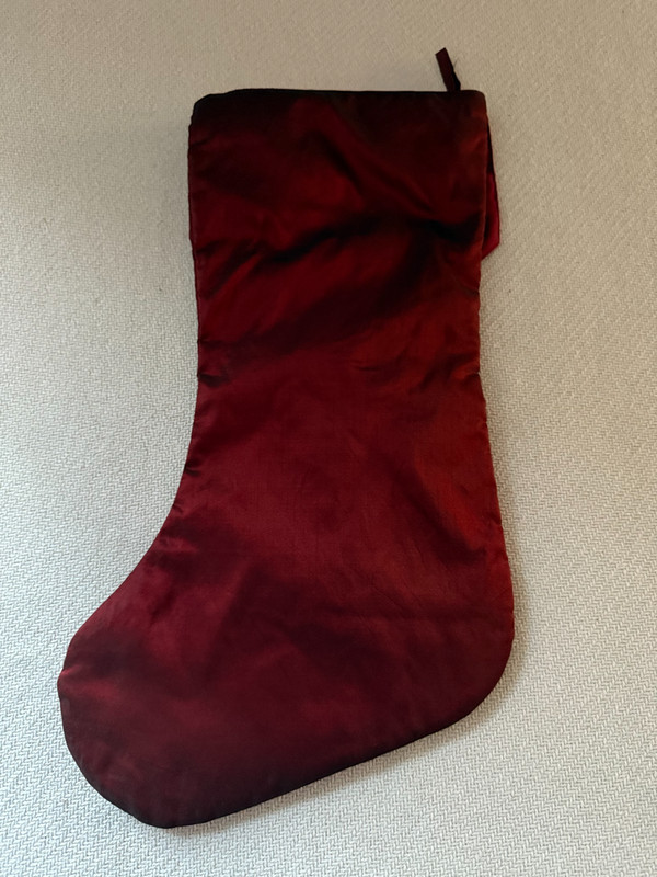 Christmas Stocking Maroon Black Undertones Beaded Tassel Letter R on Toe gallery
