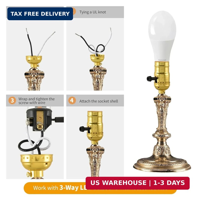 2 PCS E26 Lamp Socket Replacement Standard Base 3-Way Light Turn Knob FROM USA gallery