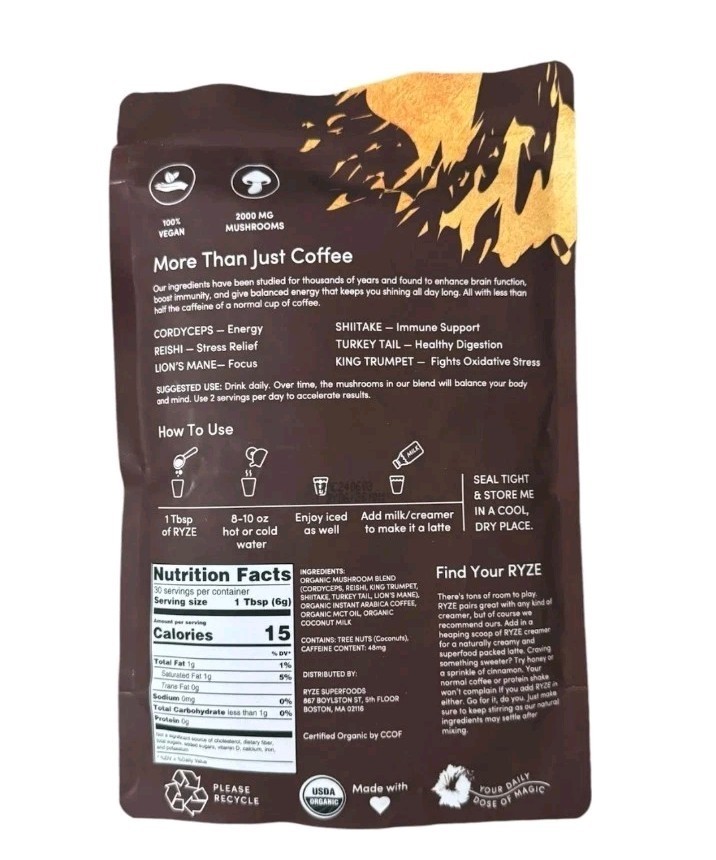 2 Pack Ryze Organic Mushroom Coffee Free Shipping 360 oz USA gallery