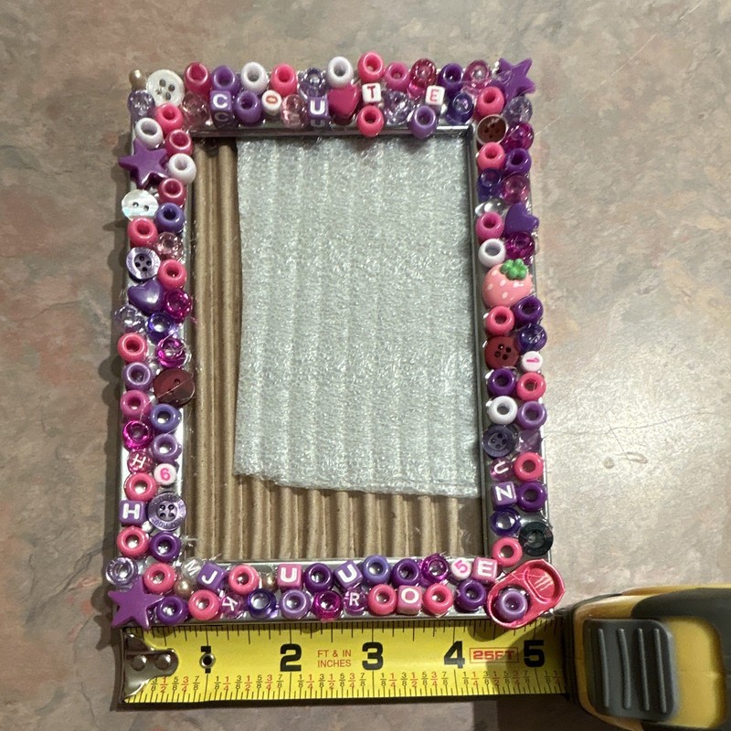Handmade customized picture frame. Pink, purple, and white. 5x7in or 13x18cm gallery