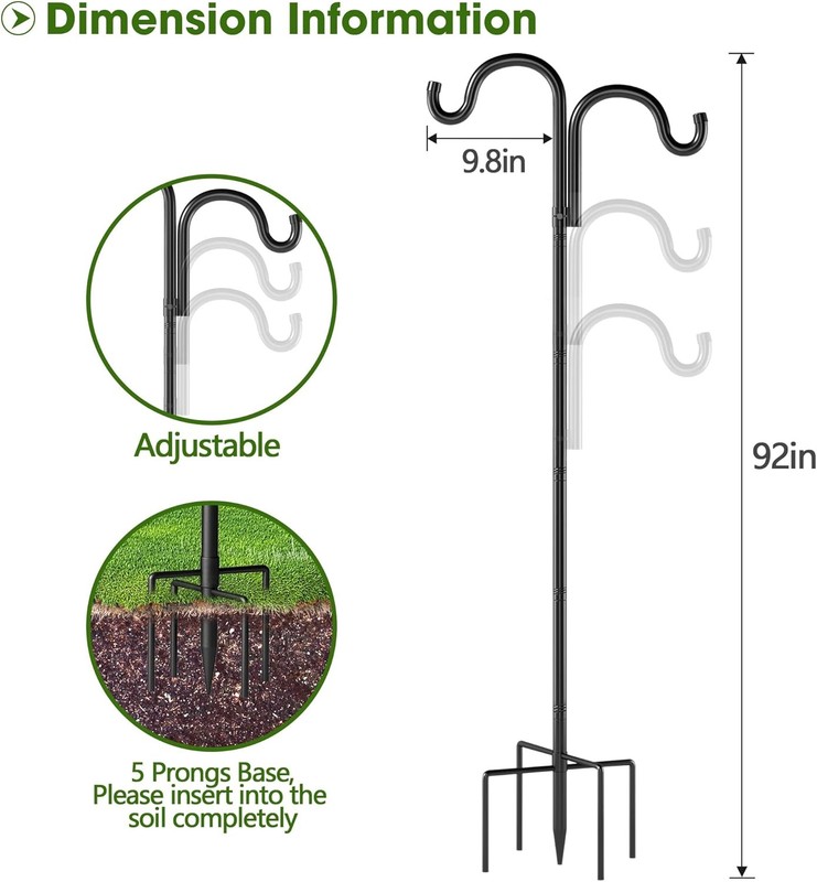 92" Double Shepherds Hooks Adjustable Bird Feeder Pole for Garden Hanging Plants gallery