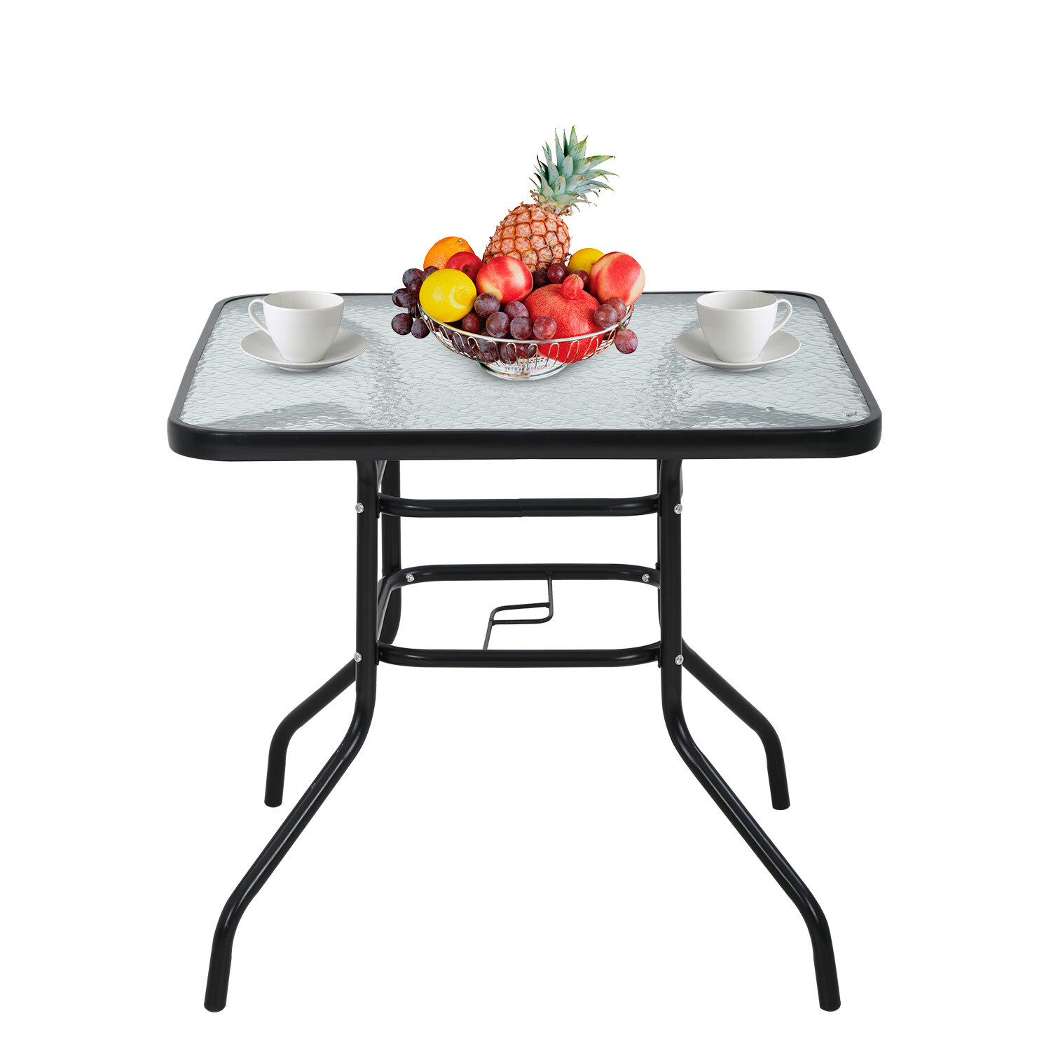 Outdoor Dining Table Patio Table w/ Tempered Glass Umbrella Hole for Lawn, Yard gallery