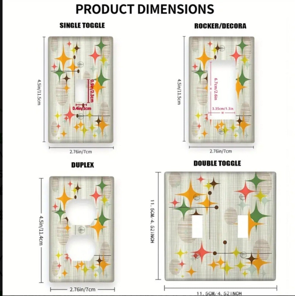 Wall Plate Single Switch Cover MCM Pattern Design MID CENTURY MODERN With Screws gallery